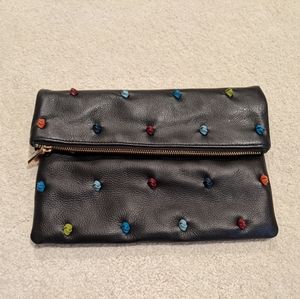Black leather fold over clutch